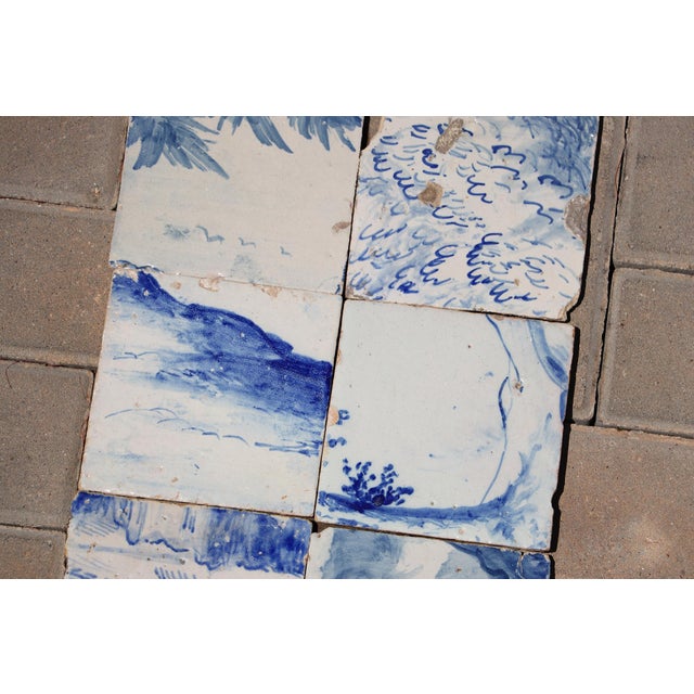 Ceramic 18th Century Portuguese Blue & White Scenic Baroque Tiles, Antique Set of 8 For Sale - Image 7 of 9