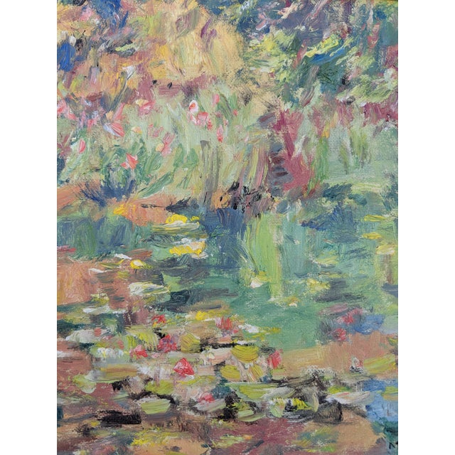 Monet Original Impressionist Painting Framed in Faux Bamboo Frame For Sale - Image 4 of 7