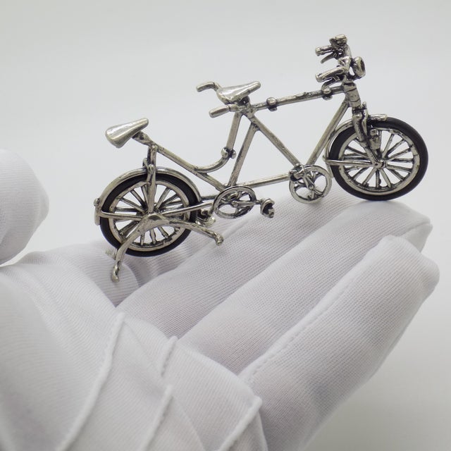 Large Vintage Italian Silver 800 Tandem Bicycle Figurine, 1970s For Sale - Image 6 of 14