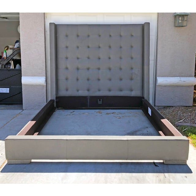 Restoration Hardware Modena Shelter Box-Tufted Cal King Leather Platform Bed | Chairish