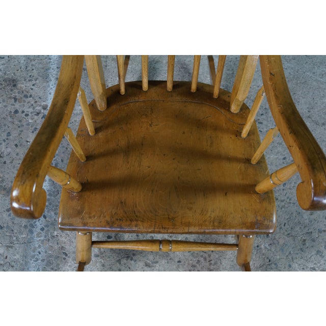 Antique Early American Country Farmhouse Oak & Maple Spindle Back Rocking Chair For Sale - Image 11 of 18