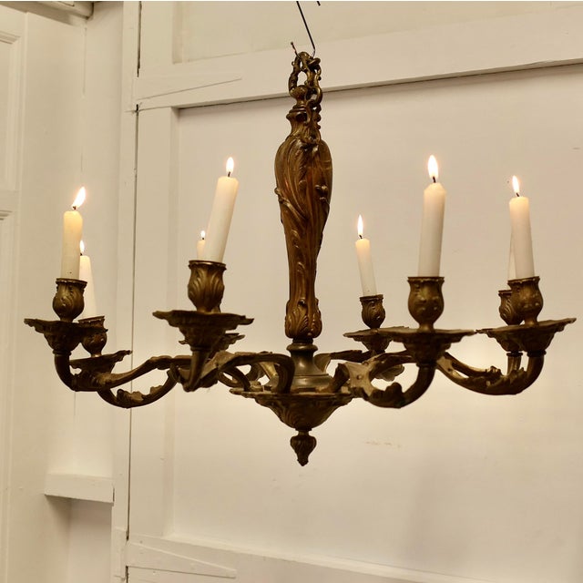 French Gilded Brass 8 Branch Rococo Chandelier Candleholder, 1890s For Sale - Image 4 of 5