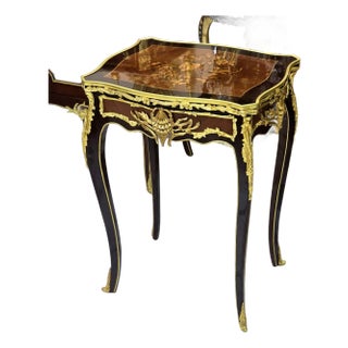 1990s French Accent Side Table With Glass Top, Gold Leaf & Bronze Details For Sale