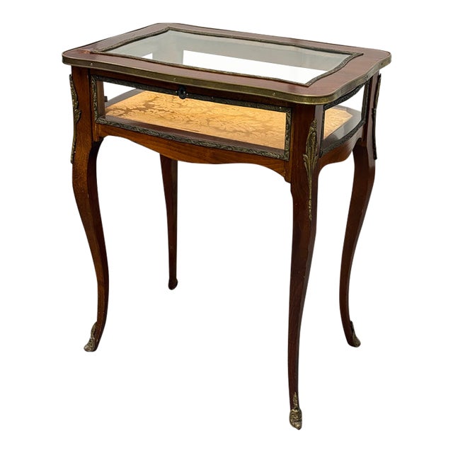Louis XV Style Glass Top Vitrine Display Table, Vintage For Sale