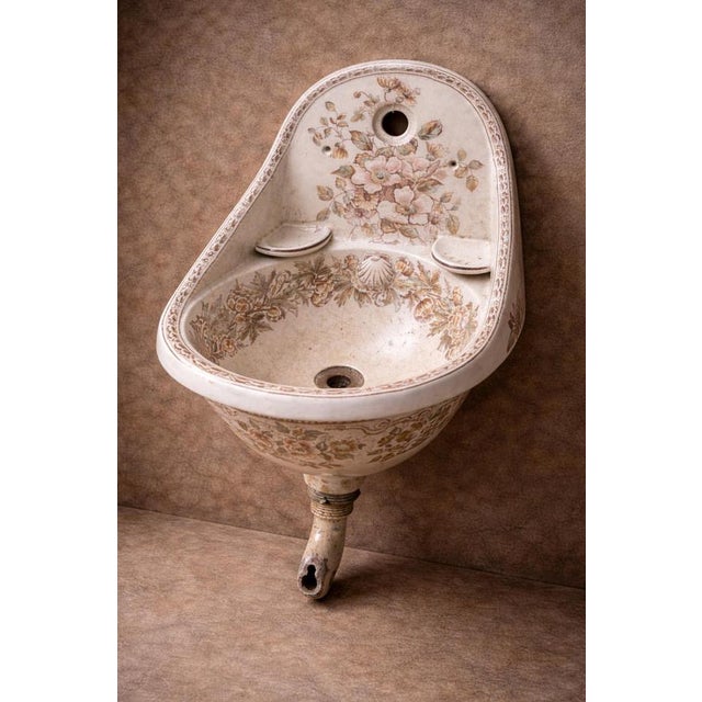 Antique French Romantic Floral Ceramic Wall Sink, 1900 For Sale - Image 4 of 9