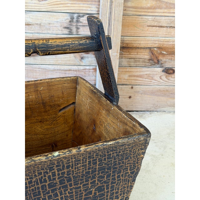 Black Antique Wabi-Sabi Crackle Painted Grain Rice Bucket For Sale - Image 8 of 11