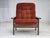 1970s, Danish armchair. Original orange/red furniture velour, dark oak wood. Original very good condition: no smells, no...