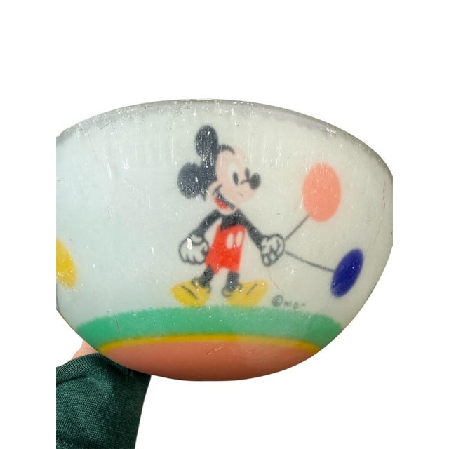 Glass Vintage Disney Mickey Mouse Glass Pendant Light Shade - Ceiling Lamp Cover - Reverse Painted 1950s Mid Century Donald Duck Pluto Childrens For Sale - Image 7 of 9