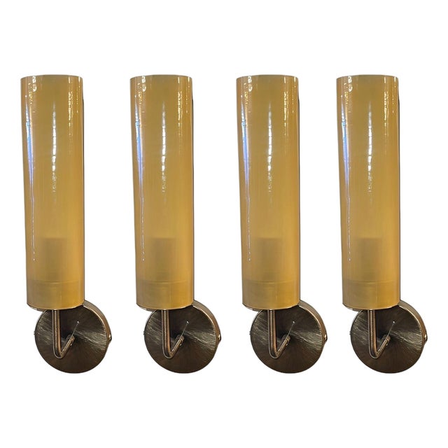 Four Sconces W/ Amber Murano Glass Tubes Style of Agne Jakobsson. Italy, 1970's. For Sale
