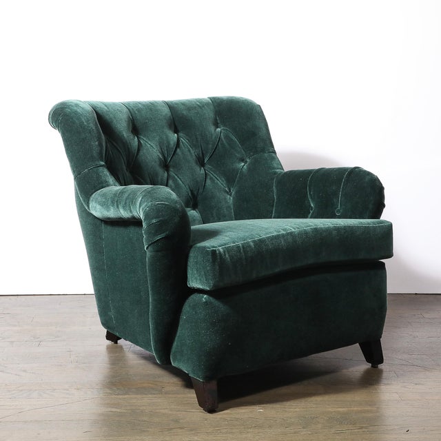 Mid-Century Diamond Tufted Back Viridian Green Velvet Lounge Chair by James Mont For Sale - Image 10 of 10
