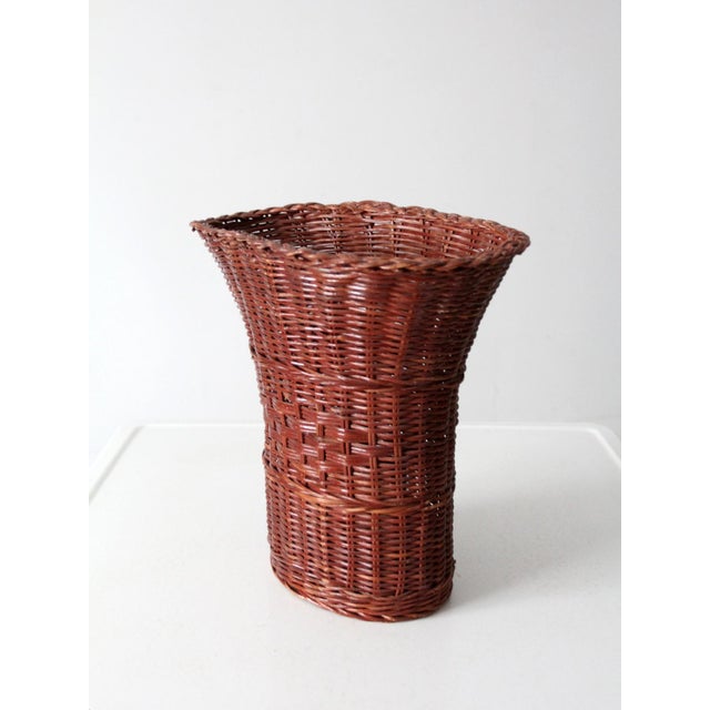 Brown Vintage Wicker Basket Vase For Sale - Image 8 of 10