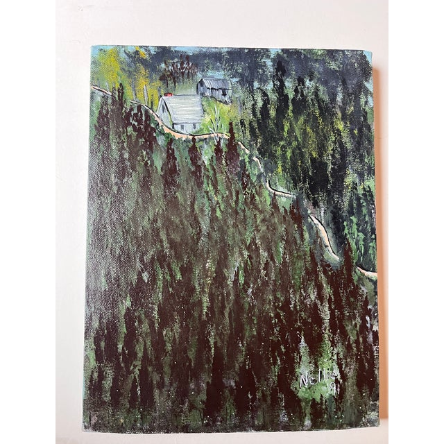 Brutalist Nellie Medford 1991 Oil on Canvas a House Barn on Spring Creek Mountain in North Carolina For Sale - Image 3 of 5
