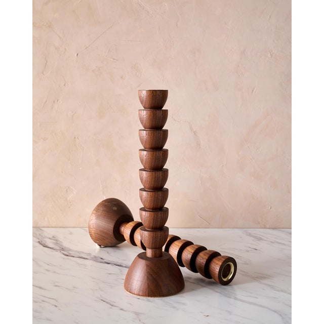 Wood "Albert" Hand Turned Walnut Candle Holders by Lostine, Set of 2 For Sale - Image 7 of 9