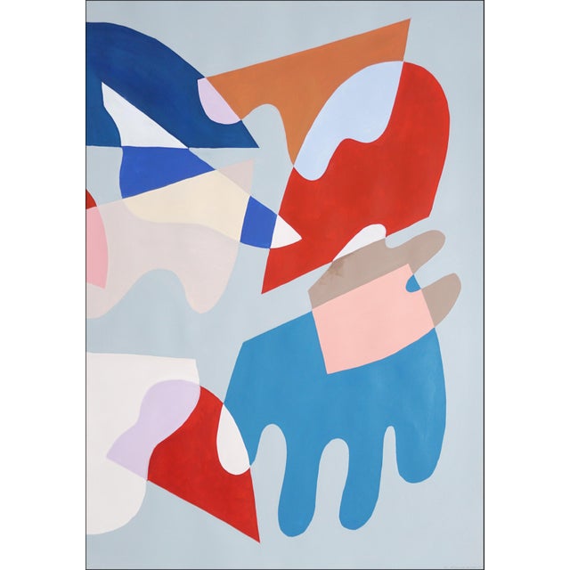 2020s 2025, Abstract Memphis Floating Shapes, Shattered Tiles, Large Diptych in Red and Blue, Acrylic Painting on Watercolor Paper by Ryan Rivadeneyra For Sale - Image 5 of 9