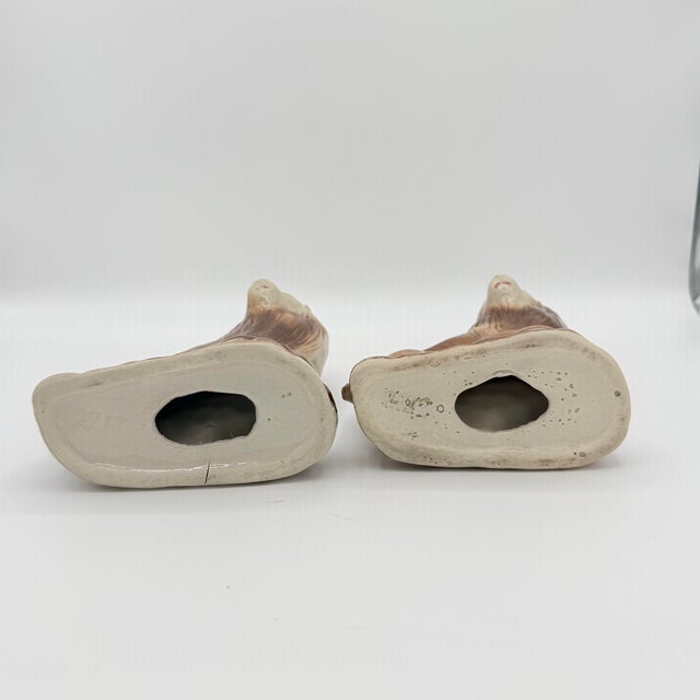 Cream Midcentury Glazed Ceramic Lion Figurine Bookends in Espresso and Cream - A Pair For Sale - Image 8 of 11