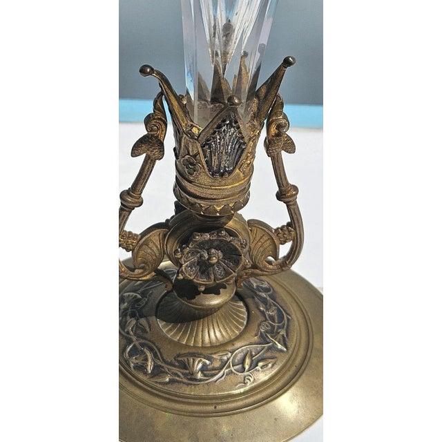 Metal French Bronze and Crystal Cornet Vase, 1900s For Sale - Image 7 of 11