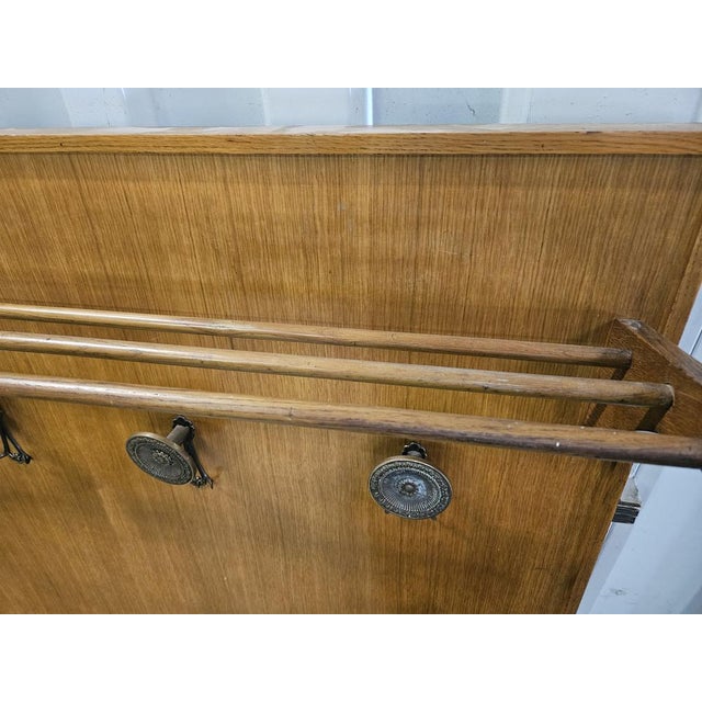 Tan Wooden Wall Coat Hanger with Brass Hangers, 1950 For Sale - Image 8 of 18