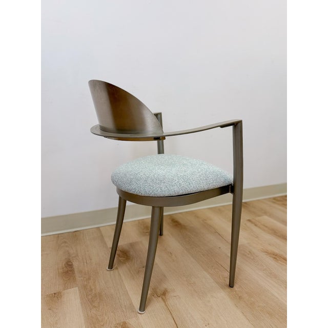 Gray Late 20th Century Elite Modernist Stainless Steel Dining Accent Chair Upholstered Seat For Sale - Image 8 of 10