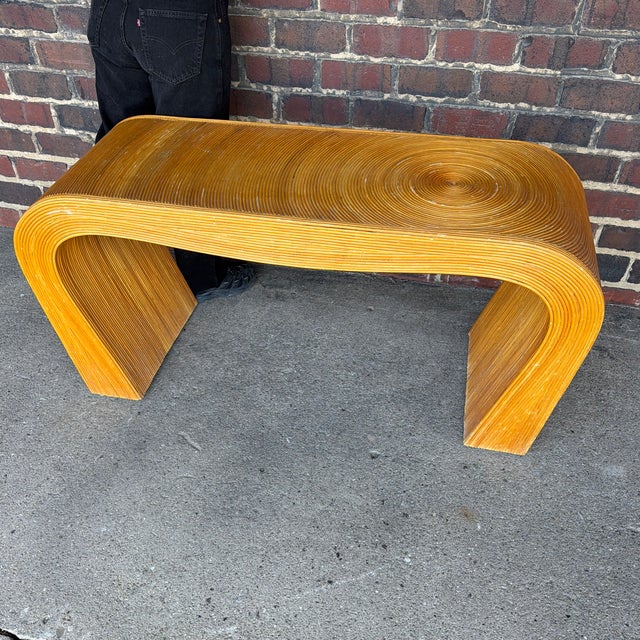 Brown Gabriella Crespi Style Mid-Century Pencil Reed Rattan Waterfall Console Table For Sale - Image 8 of 9
