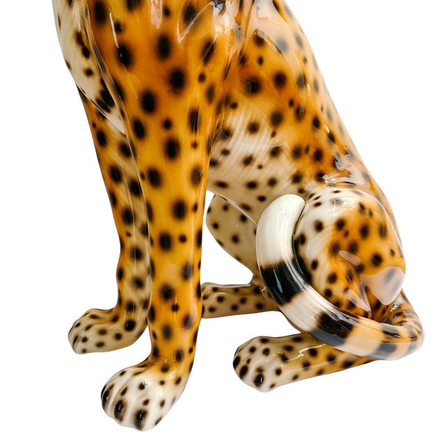 Vintage Large Scale Italian Glazed Porcelain Standing Leopard Statue For Sale In San Diego - Image 6 of 9