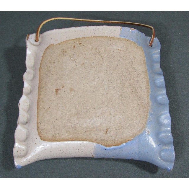 Animal Skin 1990s Signed Handmade Studio Pottery Wall Pocket With Leather Strap For Sale - Image 7 of 8