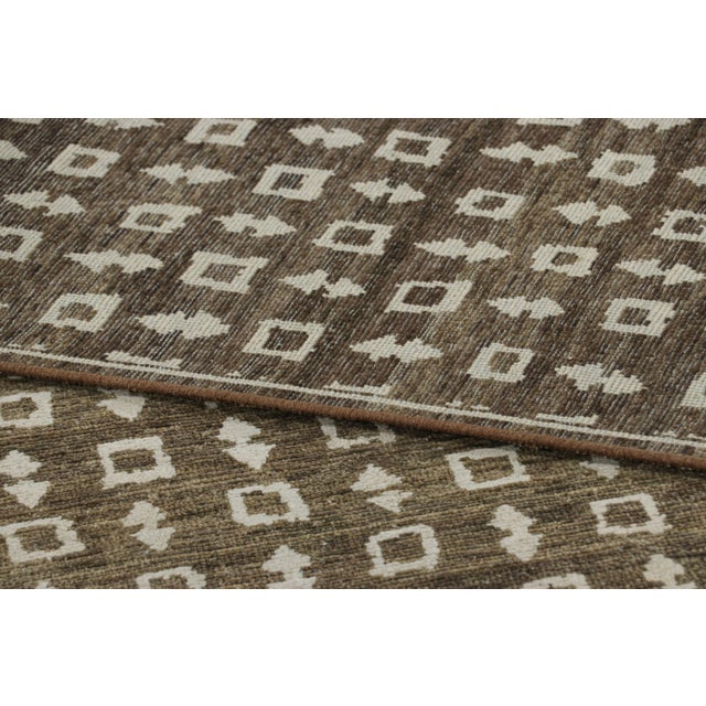 Textile Rug & Kilim’s Block Print Rug in Brown With Cream Geometric Patterns For Sale - Image 7 of 7