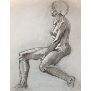 1984 Seated Female Nude Studio Drawing For Sale