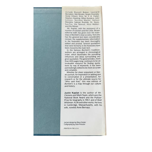 1990s Bartlett’s Familiar Quotations 16th Edition 1992 John Bartlett Little Brown Usa For Sale - Image 5 of 12