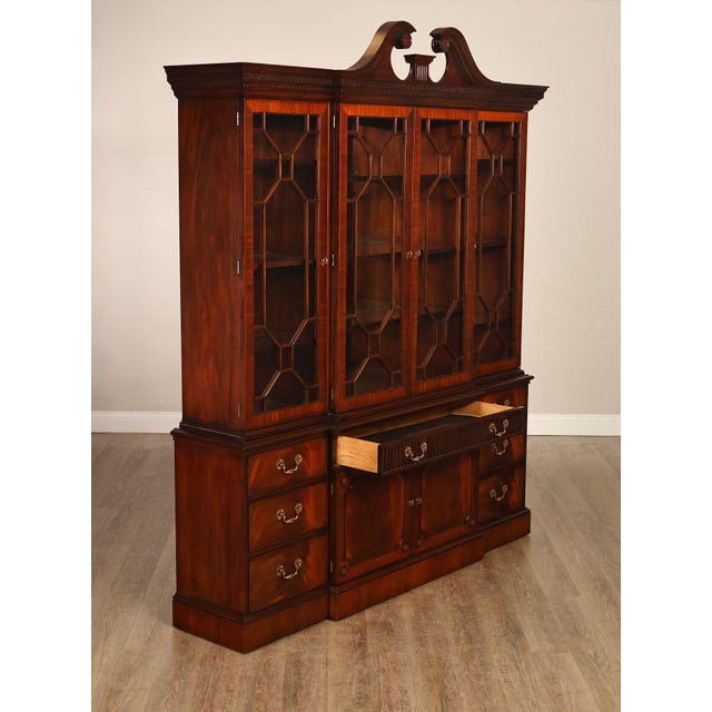 Wood Henkel Harris Chippendale Style Mahogany China Cabinet Breakfront For Sale - Image 7 of 18