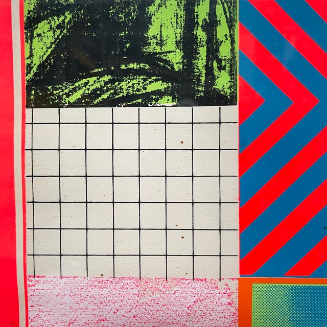 Italian Modern Geometrical Silkscreen Print with Collage on Paper, 1970s, 1970s, Wood & Paper For Sale - Image 10 of 18