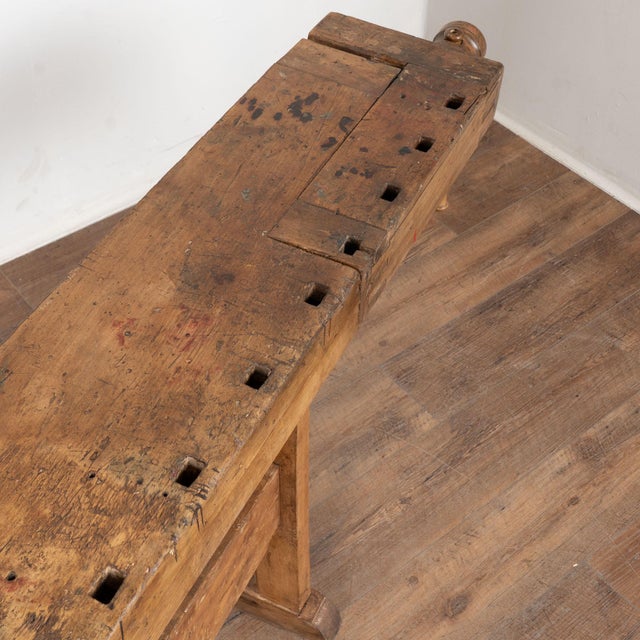 Rustic 20th Century Rustic Narrow Console Table From Carpenter’s Workbench For Sale - Image 3 of 13