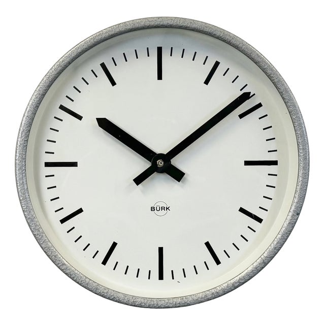 Industrial Grey Wall Clock from Burk, 1970s For Sale