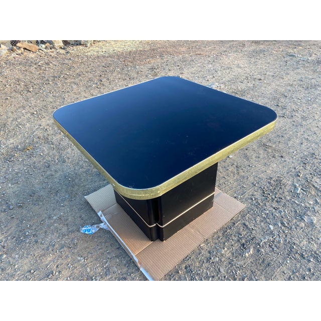 Postmodern Side End Coffee Table With Mirror Top & Black Lacquered Pedestal Base For Sale - Image 12 of 15