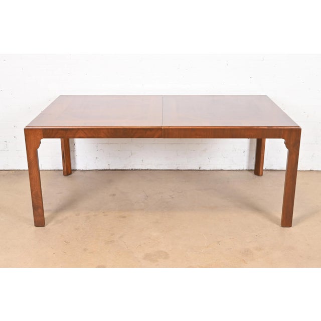Brown Drexel Heritage Mid-Century Hollywood Regency Burled Walnut Extension Dining Table, Newly Refinished For Sale - Image 8 of 12