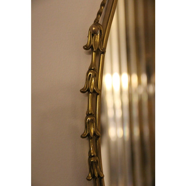 Oval Brass Wall Mirror with Neoclassical Decoration and Brass Chain, 1950s For Sale - Image 12 of 17