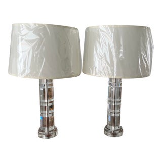 Ralph Lauren Crystal Column Table Lamps and Shades- A Pair For Sale