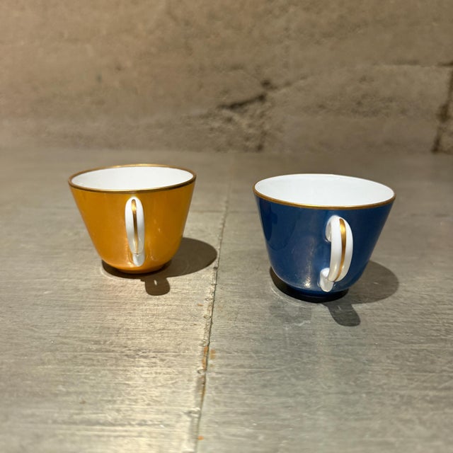 1950s Vintage Richard Ginori Sapphire Blue Porcelain Teacup Set of 2 For Sale - Image 5 of 9