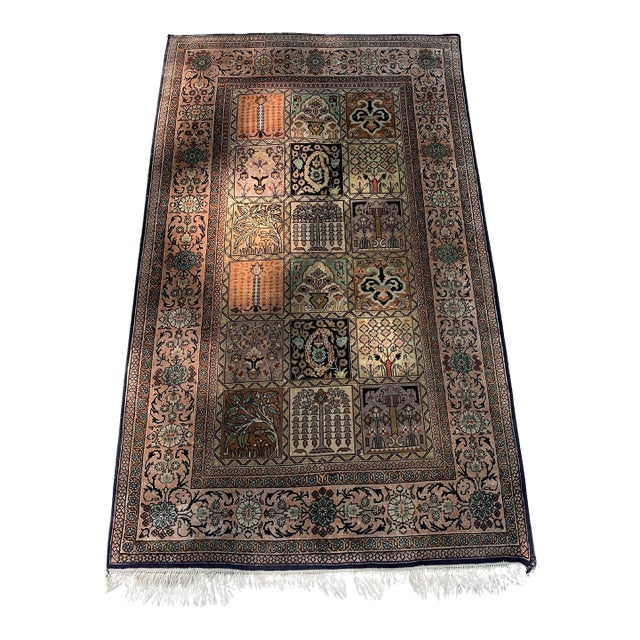 1960s, Handmade Vintage Persian Silk Qum Rug 2.5' X 4.2' For Sale