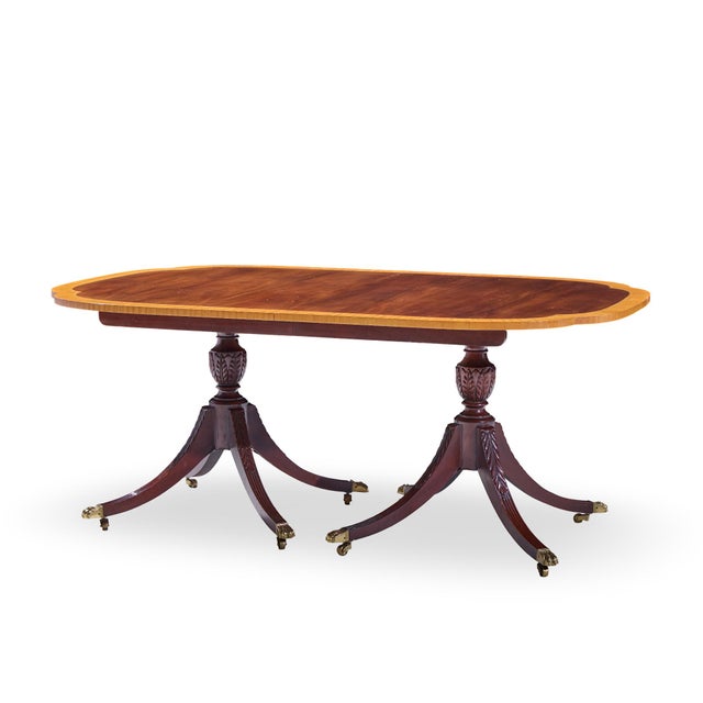 Councill Craftsmen Mahogany Inlaid Double Pedestal Expanding Dining Table With 3 Leaves For Sale In Chicago - Image 6 of 15