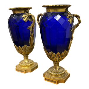 Swedish Neoclassical Gilt Bronze-Mounted Cobalt Blue Vases, Pair