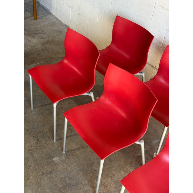 Plastic Philippe Starck Red Stacking Chairs Set of 6 Molded Plastic and Aluminum 1990s For Sale - Image 7 of 14