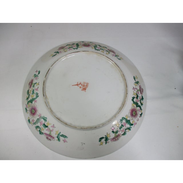 Large 1930s Chinese Hand Painted Porcelain Charger For Sale - Image 10 of 12