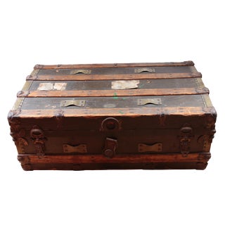 19th Century Americana Rustic Wooden Trunk For Sale