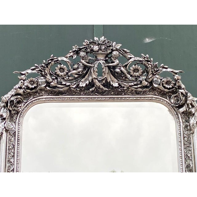 Wood 1970s French Artisan Louis XVI Silver Beech Wall Mirror For Sale - Image 7 of 10