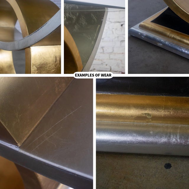 Late 20th Century Art Deco Revival to Postmodern Sofa or Console Table Geometric Gold and Silver Leaf Base For Sale - Image 13 of 18