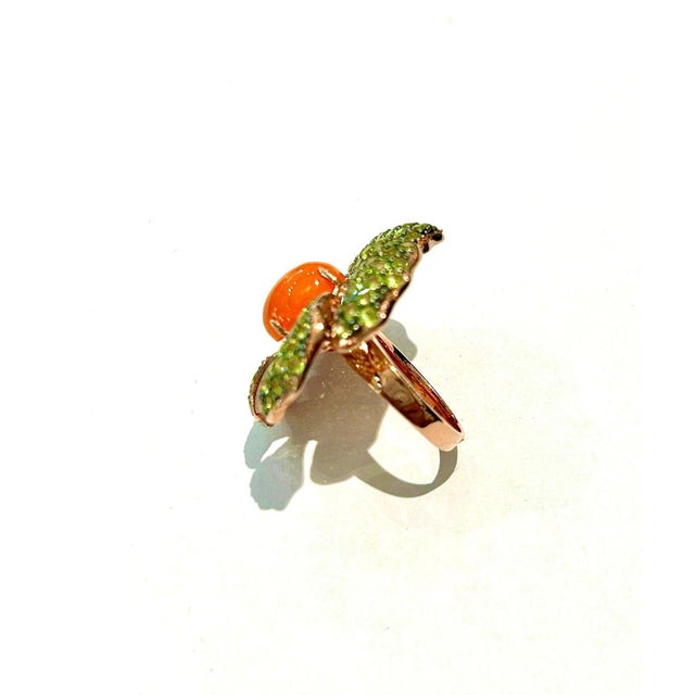 Bochic "Orient" Orange Opal & Multi Peridot Cocktail Ring Set 18K Gold&Silver For Sale - Image 18 of 18