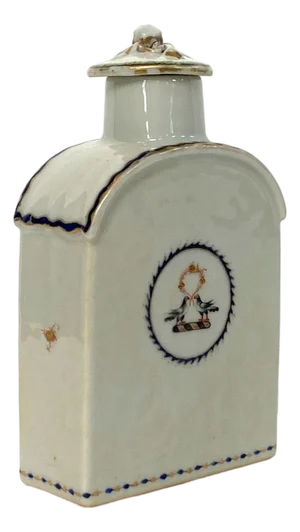 19th Century Chinese Export Qing Porcelain Armorial Flask-Form Tea Caddy