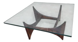 Mid Century Modern Adrian Pearsall Style Square Fin Base Glass Top Coffee Table