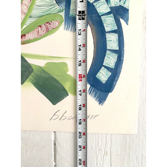 Blue Barbara Beck 1988 Abstract Watercolor Painting on Paper Titled Bridging Blue - Signed/Dated/Unframed For Sale - Image 8 of 10