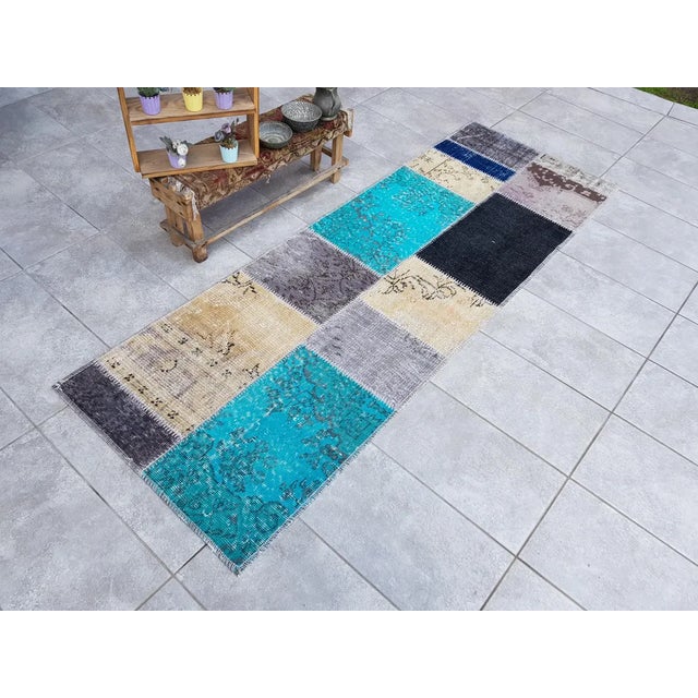 Beige Beige & Blue Vintage Runner Rug For Sale - Image 8 of 10